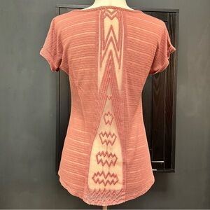 Pink Rose Embroidered Back Knit Sheer Top Size S